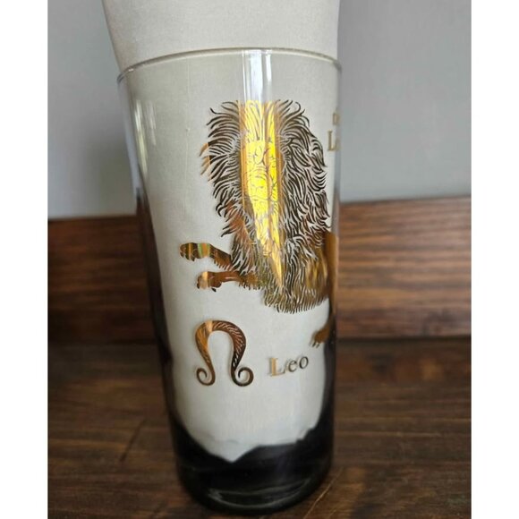 Vintage Leo Zodiac Glass Mid Century 60s/70s Smoked Glass Gold Trim - Picture 4 of 11